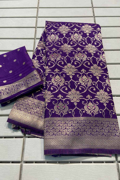 Load image into Gallery viewer, Prodigal Purple Soft Banarasi Silk Saree With Transcendent Blouse Piece
