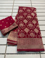 Splendiferous Red Soft Banarasi Silk Saree With Denouement Blouse Piece