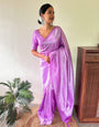 Charming Lavender Kanjivaram Silk Saree With Flattering Blouse Piece