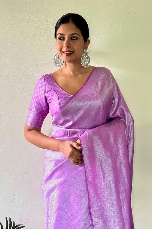 Load image into Gallery viewer, Charming Lavender Kanjivaram Silk Saree With Flattering Blouse Piece
