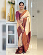 Comely Beige Kanjivaram Silk Saree With Demesne Blouse Piece