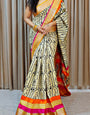 Classy Beige Digital Printed Dola Silk Saree With Outstanding Blouse Piece