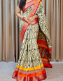 Breathtaking Beige Digital Printed Dola Silk Saree With Flamboyant Blouse Piece