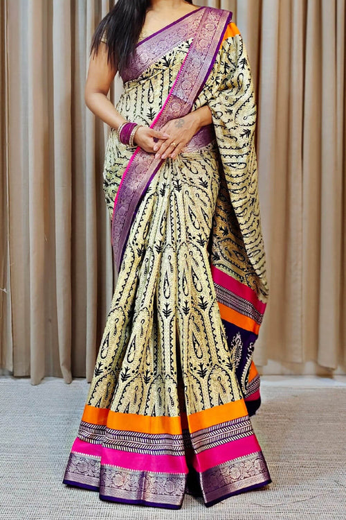 Load image into Gallery viewer, Glowing Beige Digital Printed Dola Silk Saree With Radiant Blouse Piece
