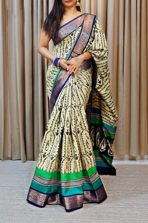 Load image into Gallery viewer, Preferable Beige Digital Printed Dola Silk Saree With Adoring Blouse Piece
