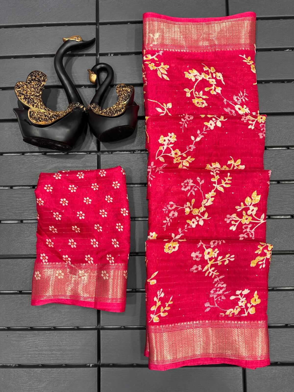 Breathtaking Dark Pink Digital Printed Dola Silk Saree With Angelic Blouse Piece