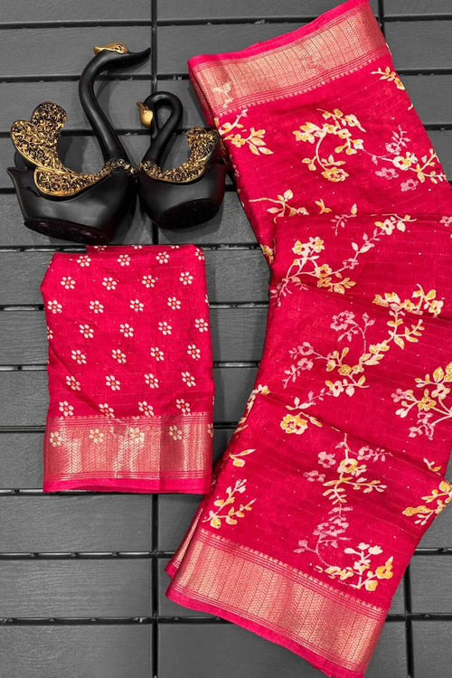 Load image into Gallery viewer, Breathtaking Dark Pink Digital Printed Dola Silk Saree With Angelic Blouse Piece
