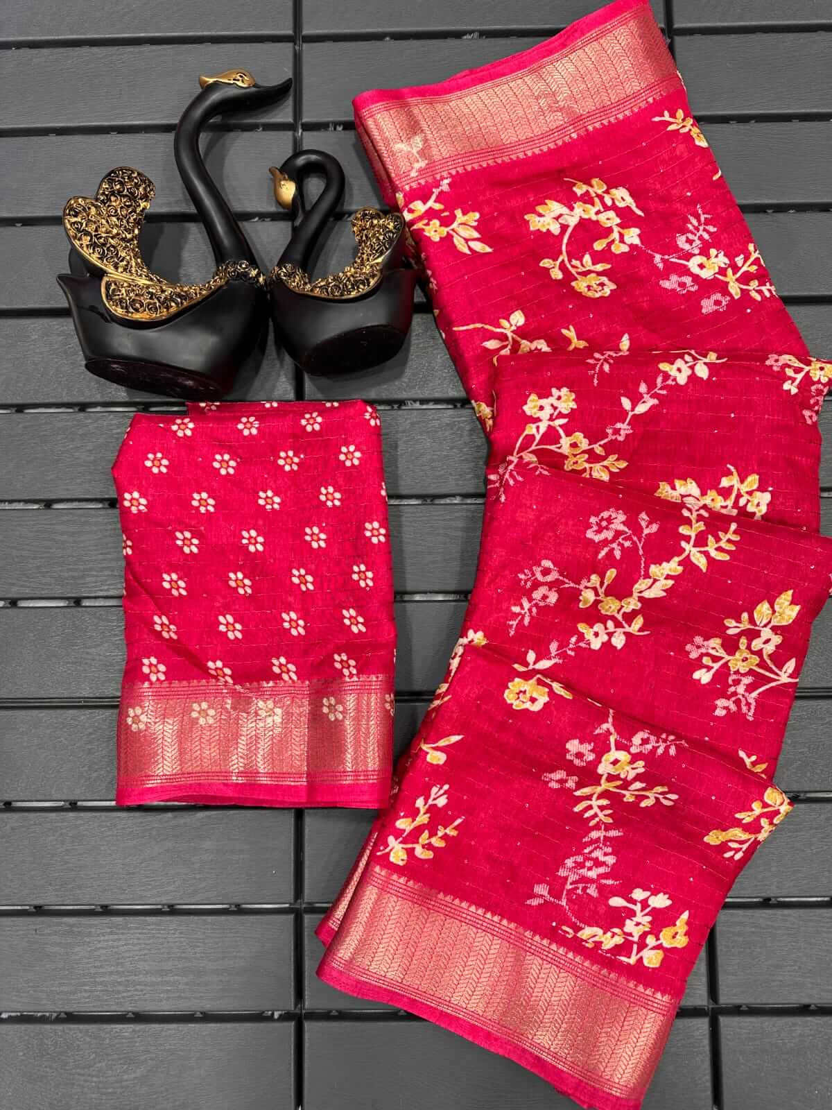 Breathtaking Dark Pink Digital Printed Dola Silk Saree With Angelic Blouse Piece