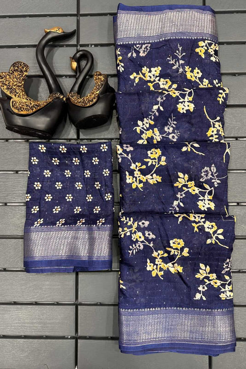 Load image into Gallery viewer, Brood Navy Blue Digital Printed Dola Silk Saree With Demure Blouse Piece
