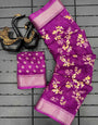 Epiphany Purple Digital Printed Dola Silk Saree With Nemesis Blouse Piece