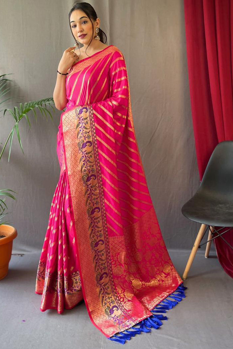 Desultory Dark Pink Paithani Silk Saree With Murmurous Blouse Piece