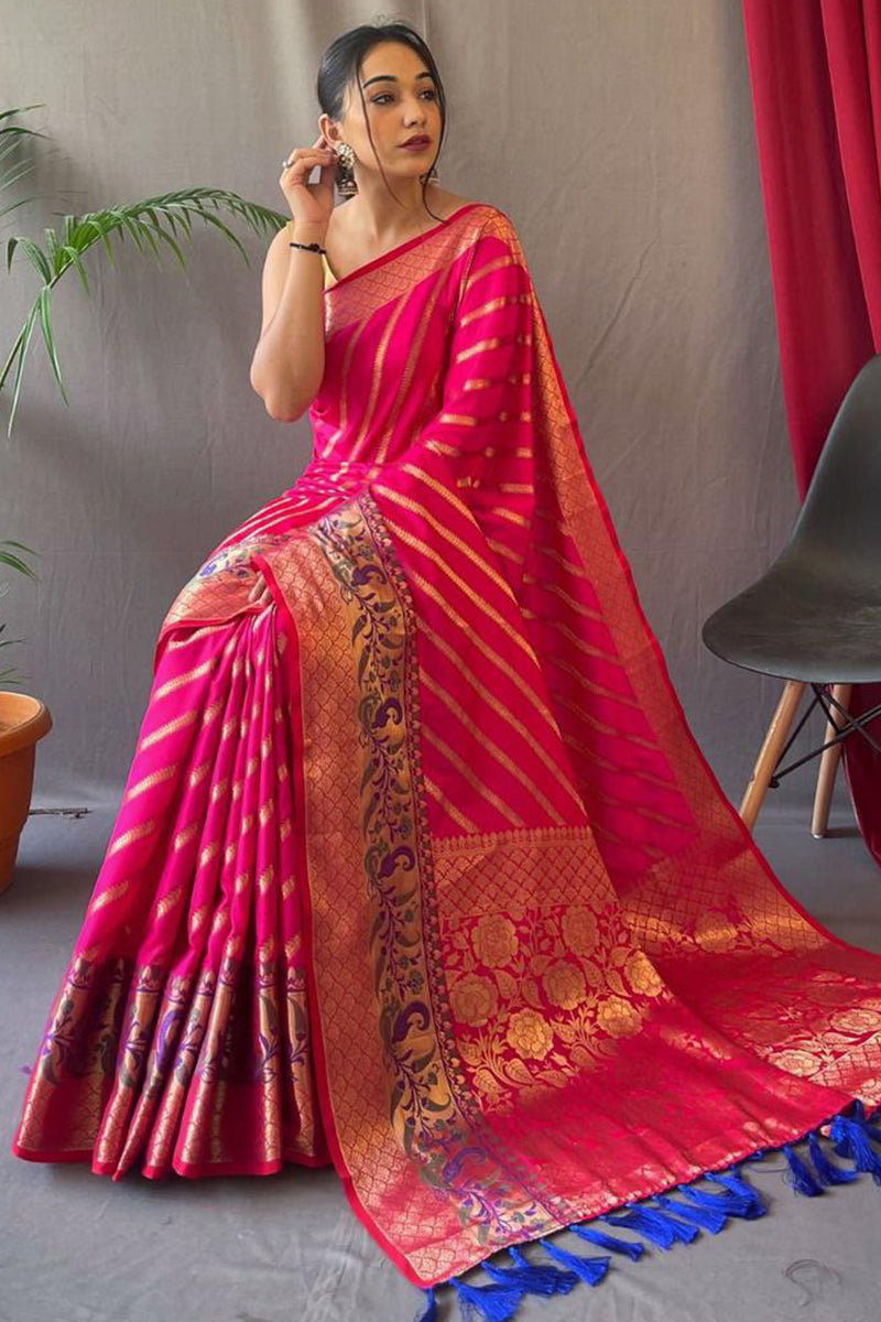 Desultory Dark Pink Paithani Silk Saree With Murmurous Blouse Piece