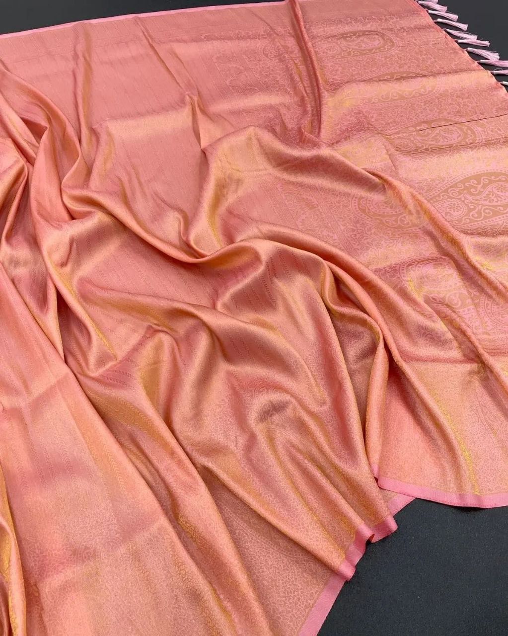 Fairytale Baby Pink Kanjivaram Silk Saree With Divine Blouse Piece