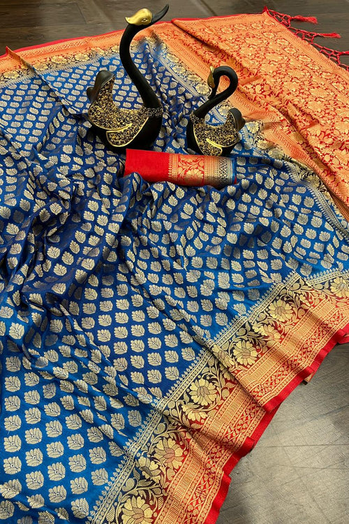 Load image into Gallery viewer, Excellent Royal Blue Soft Banarasi Silk Saree With Conflate Blouse Piece
