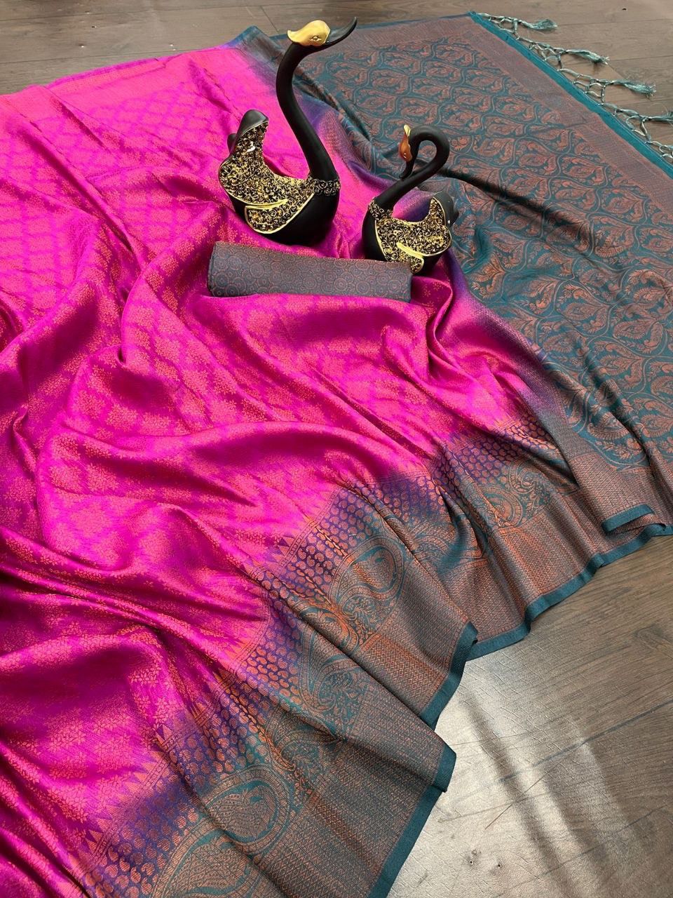 Glowing Dark Pink Soft Banarasi Silk Saree With Capricious Blouse Piece