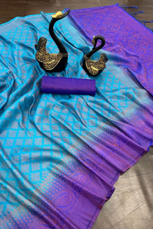 Load image into Gallery viewer, Lovely Firozi Soft Banarasi Silk Saree With Lovely Blouse Piece
