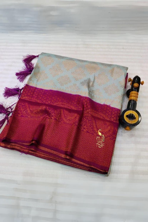 Load image into Gallery viewer, Unique Grey Soft Banarasi Silk Saree With Beautiful Blouse Piece
