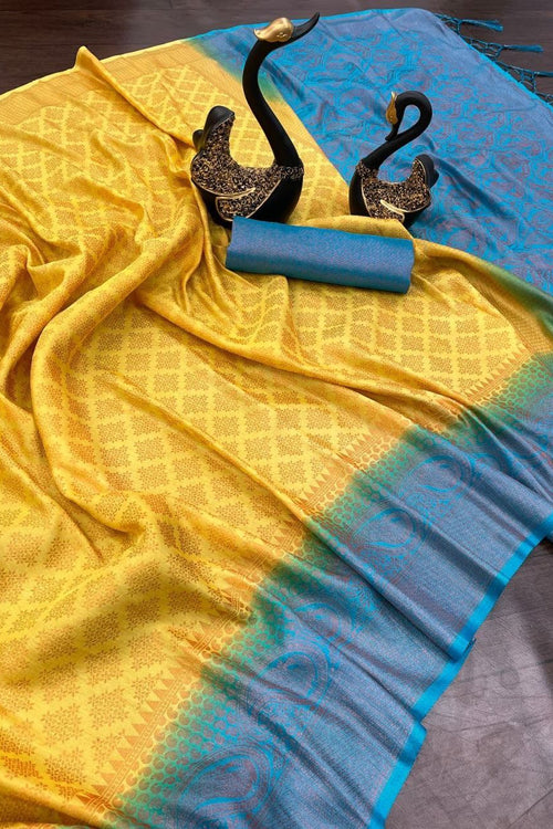 Load image into Gallery viewer, Adorable Lemon Soft Banarasi Silk Saree With Captivating Blouse Piece
