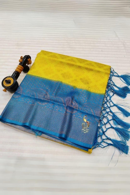 Load image into Gallery viewer, Adorable Lemon Soft Banarasi Silk Saree With Captivating Blouse Piece
