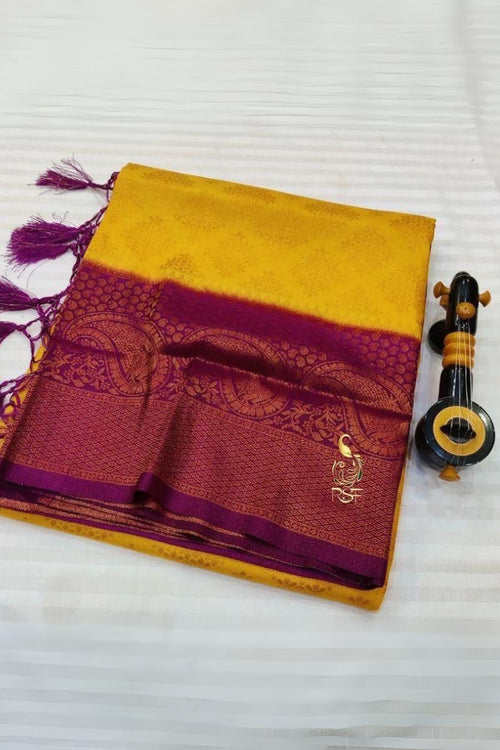 Load image into Gallery viewer, Ephemeral Yellow Soft Banarasi Silk Saree With Moiety Blouse Piece
