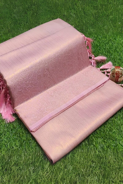 Load image into Gallery viewer, Phenomenal Light Pink Kanjivaram Silk Saree With Captivating Blouse Piece

