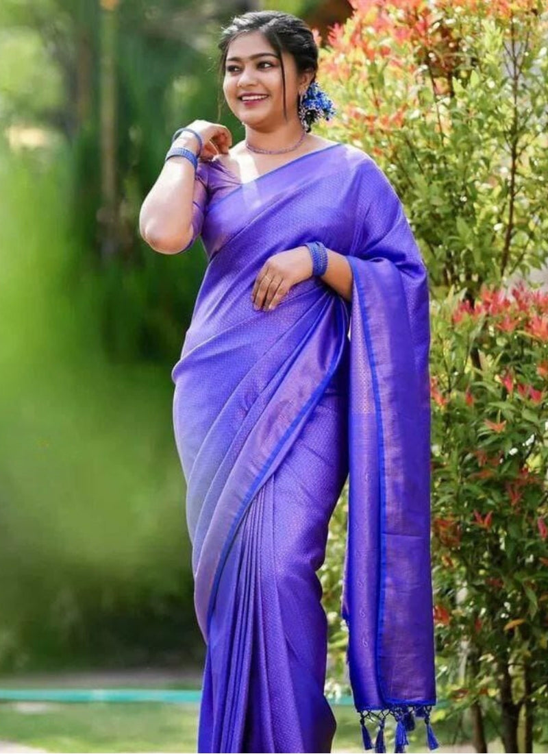 Seraglio Royal Blue Kanjivaram Silk Saree With Eloquence Blouse Piece