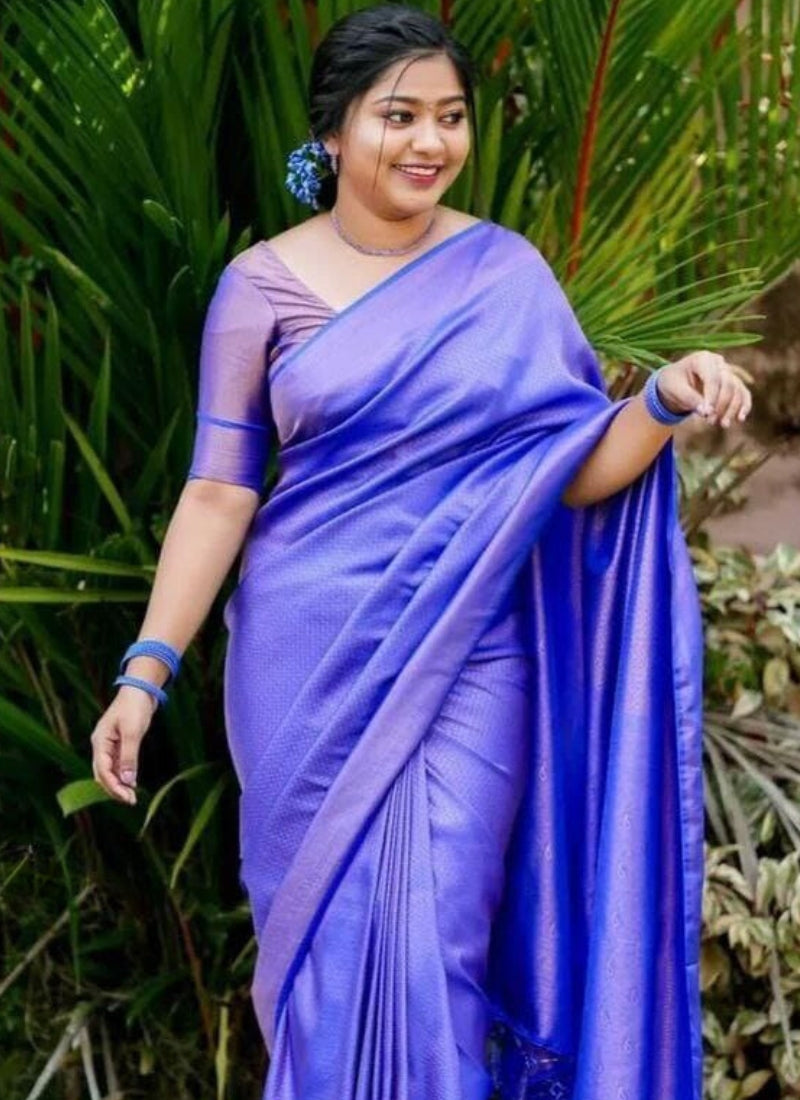 Seraglio Royal Blue Kanjivaram Silk Saree With Eloquence Blouse Piece