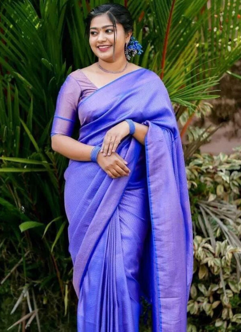 Seraglio Royal Blue Kanjivaram Silk Saree With Eloquence Blouse Piece