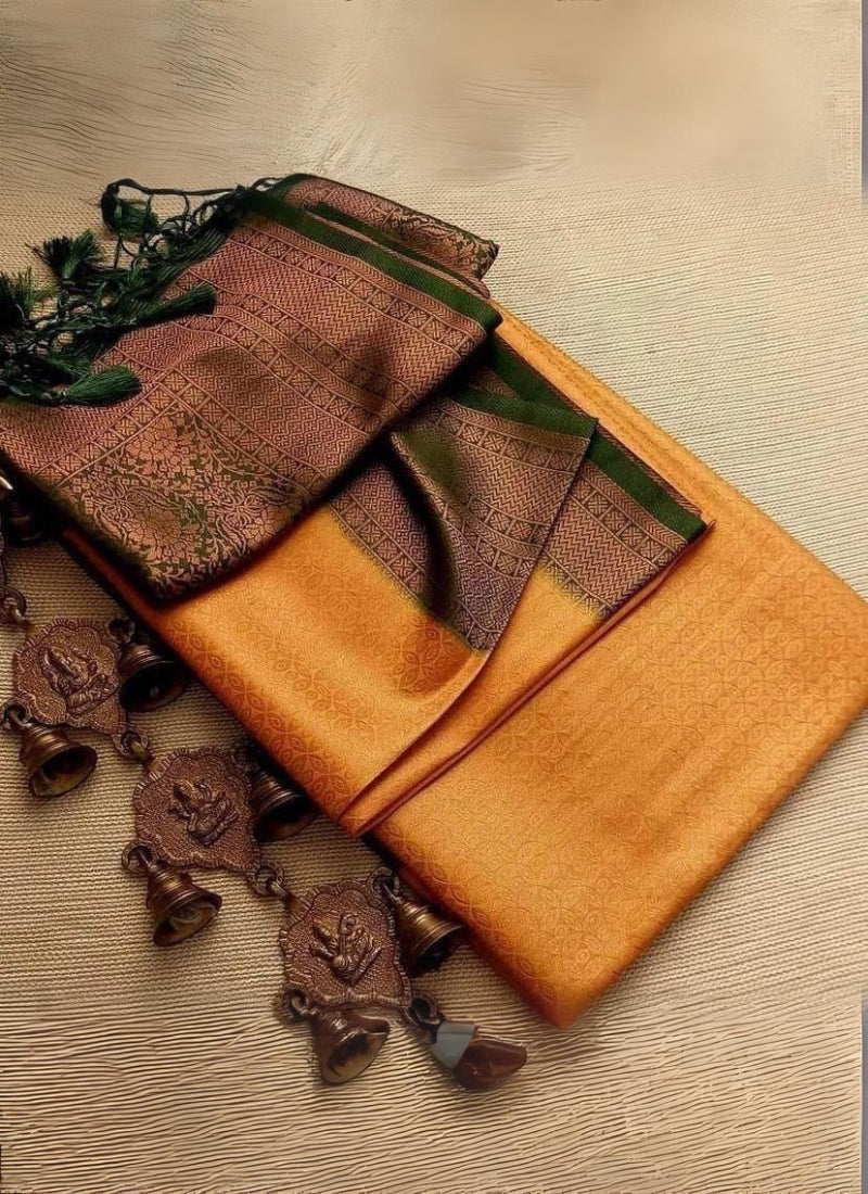 Ravishing Mustard Kanjivaram Silk Saree With Majesty Blouse Piece