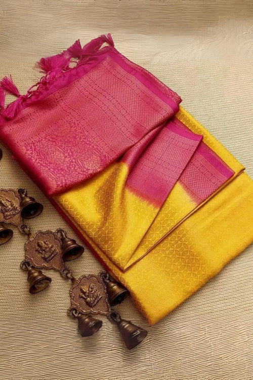 Load image into Gallery viewer, Nemesis Yellow Kanjivaram Silk Saree With Redolent Blouse Piece
