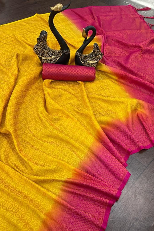 Load image into Gallery viewer, Nemesis Yellow Kanjivaram Silk Saree With Redolent Blouse Piece
