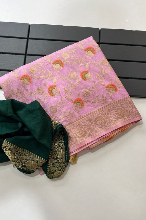 Load image into Gallery viewer, Opulent Pink Soft Banarasi Silk Saree With Glorious Blouse Piece
