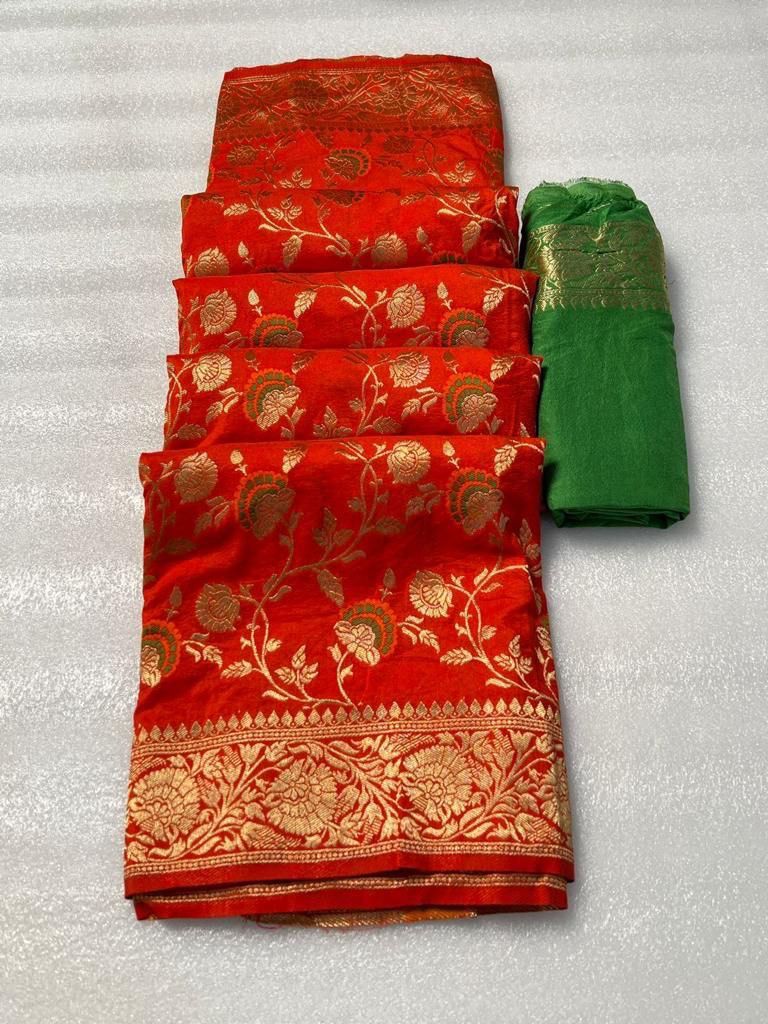 Divine Red Soft Banarasi Silk Saree With Forbearance Blouse Piece