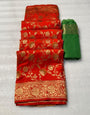 Divine Red Soft Banarasi Silk Saree With Forbearance Blouse Piece