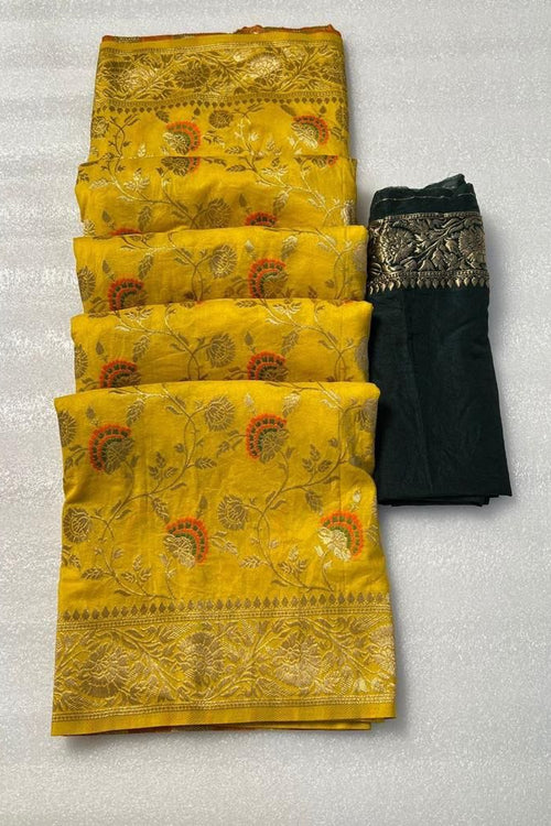 Load image into Gallery viewer, Beleaguer Yellow Soft Banarasi Silk Saree With Exquisite Blouse Piece
