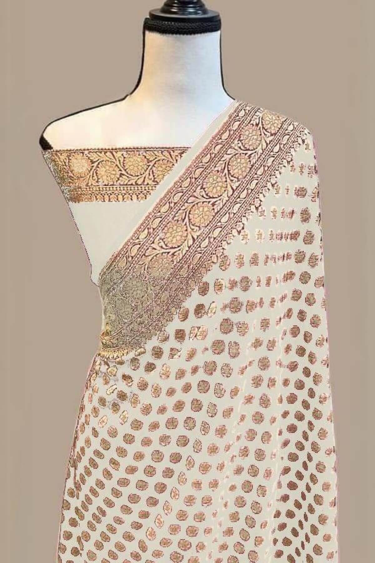 Flattering Beige Soft Banarasi Silk Saree With Elegant Blouse Piece