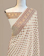 Flattering Beige Soft Banarasi Silk Saree With Elegant Blouse Piece