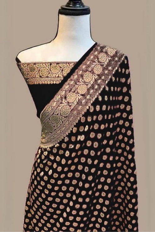 Load image into Gallery viewer, Dazzling Black Soft Banarasi Silk Saree With Gleaming Blouse Piece
