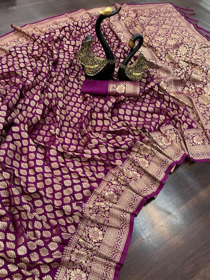 Hypnotic Purple Soft Banarasi Silk Saree With Fancifull Blouse Piece