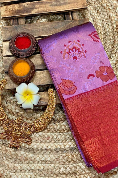 Load image into Gallery viewer, Adorable Lavender Soft Banarasi Silk Saree With Intricate Blouse Piece
