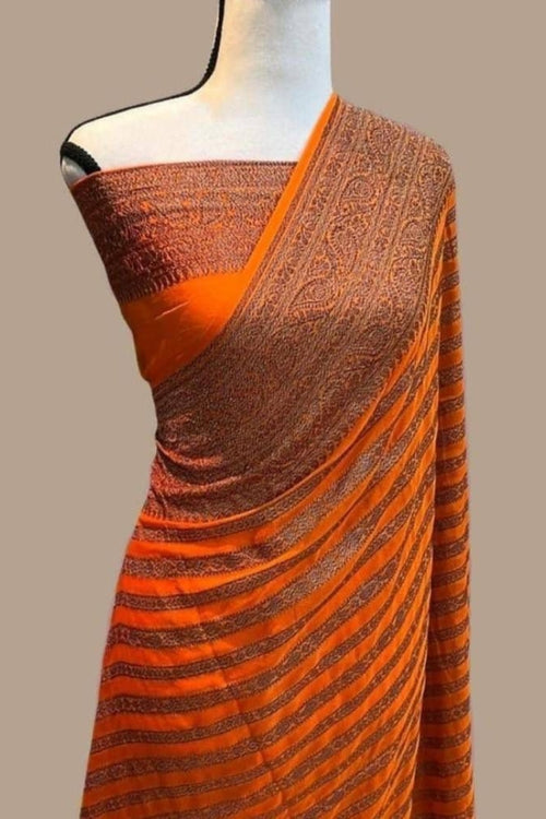 Load image into Gallery viewer, Stunner Orange Soft Banarasi Silk Saree With Angelic Blouse Piece
