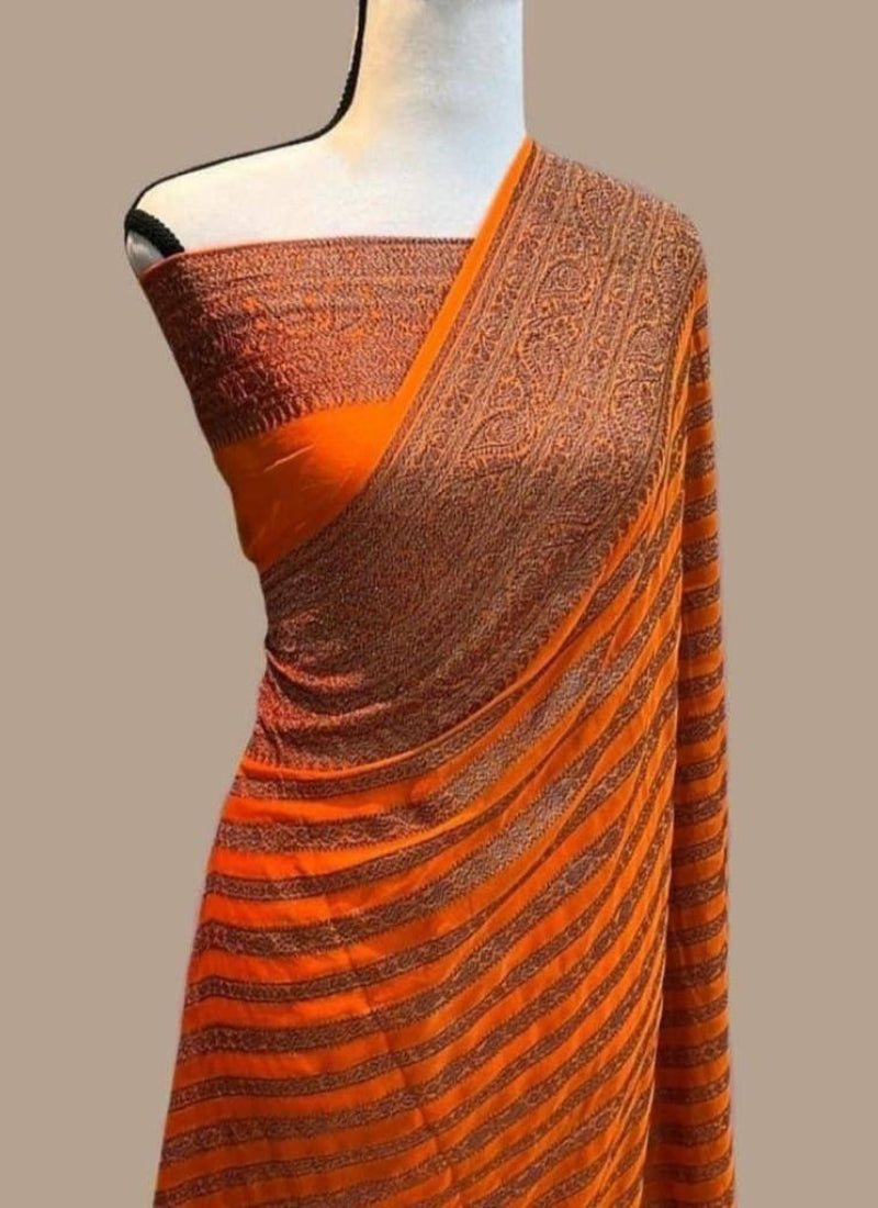 Stunner Orange Soft Banarasi Silk Saree With Angelic Blouse Piece