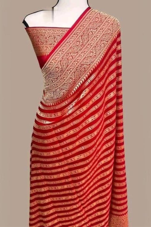 Load image into Gallery viewer, Lissome Red Soft Banarasi Silk Saree With Propinquity Blouse Piece
