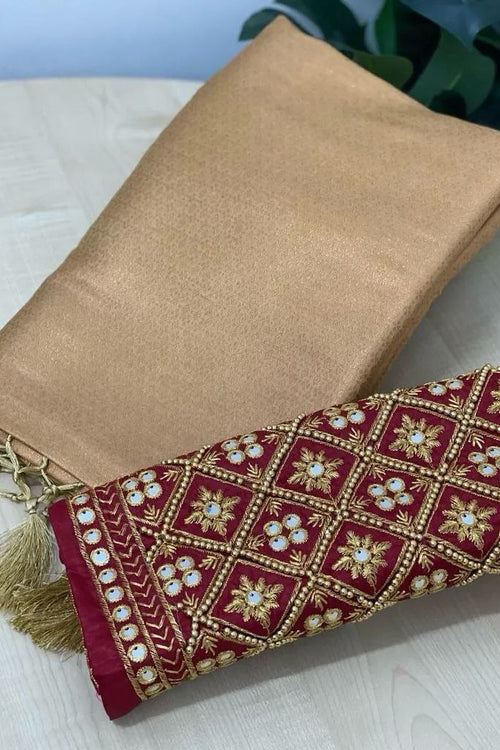 Load image into Gallery viewer, Ornate Beige Kanjivaram Silk Saree With Two Improbable Blouse Piece
