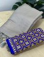 Scrumptious Grey Kanjivaram Silk Saree With Two Enigmatic Blouse Piece