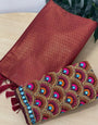 Tempting Maroon Kanjivaram Silk Saree With Two Charismatic Blouse Piece