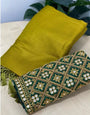 Felicitous Mehandi Kanjivaram Silk Saree With Two Elaborate Blouse Piece