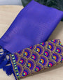 Scrumptious Royal Blue Kanjivaram Silk Saree With Two Majestic Blouse Piece