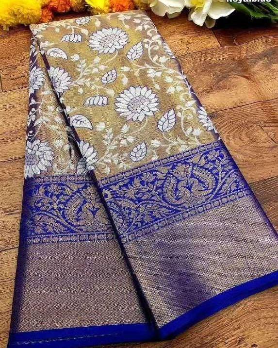 Imbrication Royal Blue Kanjivaram Silk Saree With Glamorous Blouse Piece