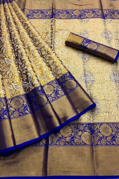 Mesmeric Royal Blue Kanjivaram Silk Saree With Beauteous Blouse Piece